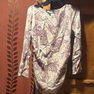 Anne Klein Long Sleeve Top in Cream and Purple Pattern